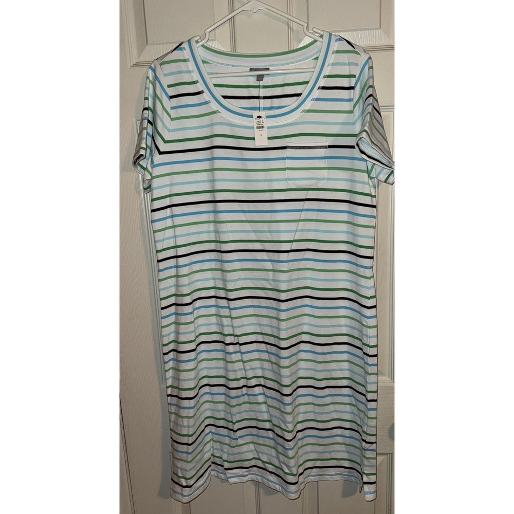 Talbots T Shirt Dress Womens X Knit Green White Striped Causal Travel Relaxed‎